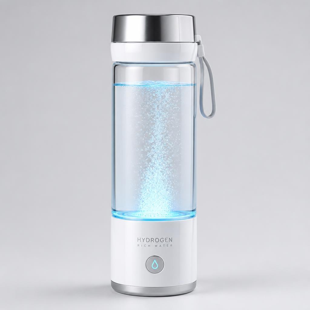 HydrogenIQ H2 cup in pearl white with bubbling hydrogen water